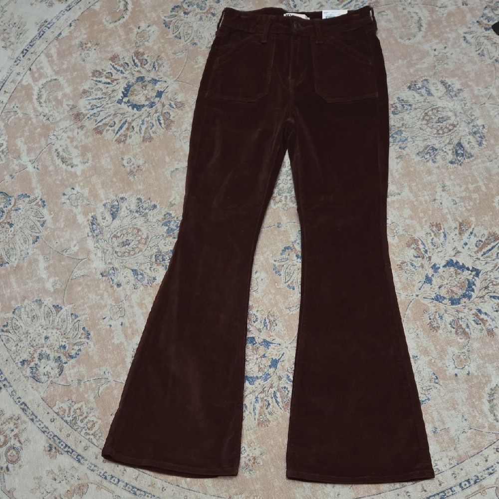 SO Chocolate Brown Flare Corduroy Jeans High Rise Stretch 4 Pocket sz 7/28W NEW